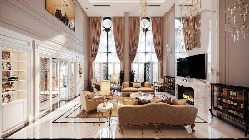 Vinhomes Imperia Hải Phòng cung cấp thiết kế nội thất phòng khách tân cổ điển đẹp và sang trọng.
